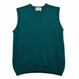 Vintage Lord Jeff Mens L Teal Lambswool Sweater Vest‎ V-Neck USA Preppy